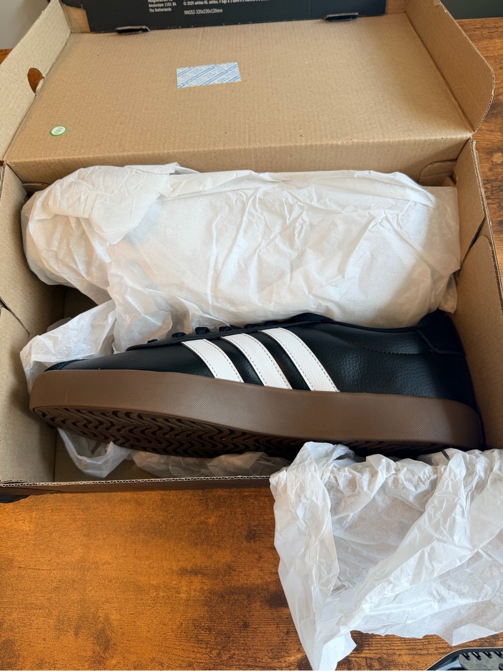 adidas Men’s Black Sneakers with White Stripes and Gum Sole - Picture 3 of 7
